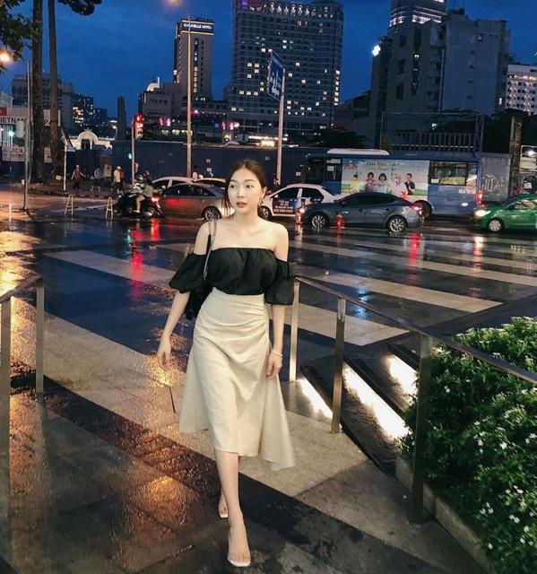 Áo đen trể vai cực iu