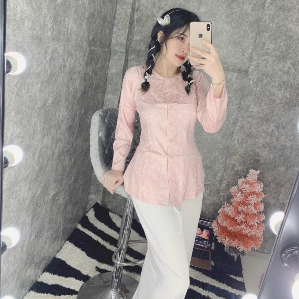 (GẤM BÀ BA cổ tròn S=2 QUẦN và ÁO BÁN RIÊNG) Bộ quần áo Phật tử, đồ lam đi chùa mẫu nữ vải gấm mã LH - Áo vàng đậm (Ko quần