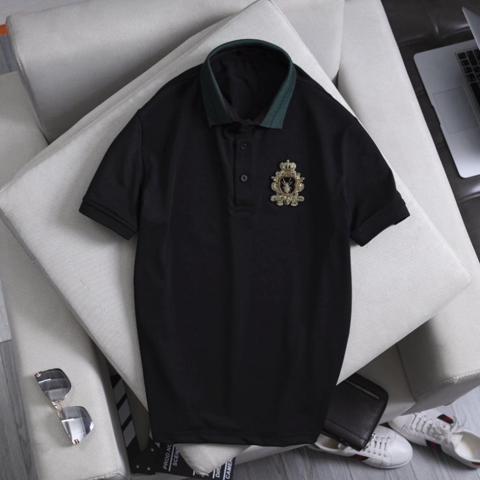 Áo Polo Nam LUZADO áo thun polo nam có cổ ngắn tay vải cá sấu cotton thêu họa tiết độc đáo phối cổ xanh đen cao cấp