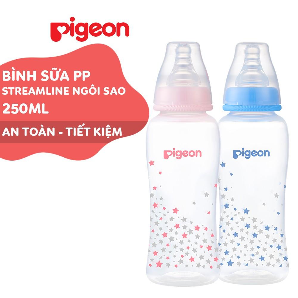 Bình sữa cổ hẹp PP Streamline hình ngôi sao hồng/xanh Pigeon 250ml (M)