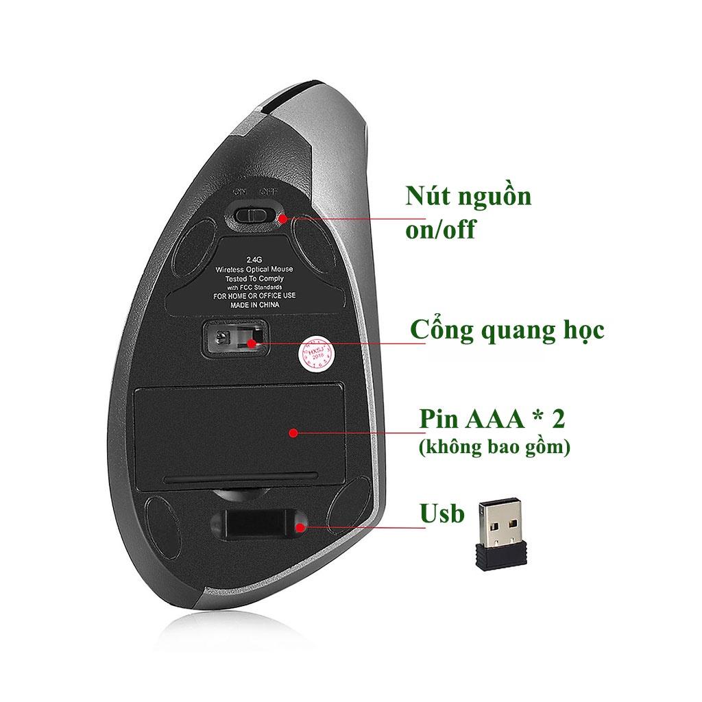 Chuột không dây kiểu đứng HXSJ T24 wireless USB 2.4GHz công thái học chống mỏi tay chuyên dùng cho pc laptop - Hàng Chính Hãng