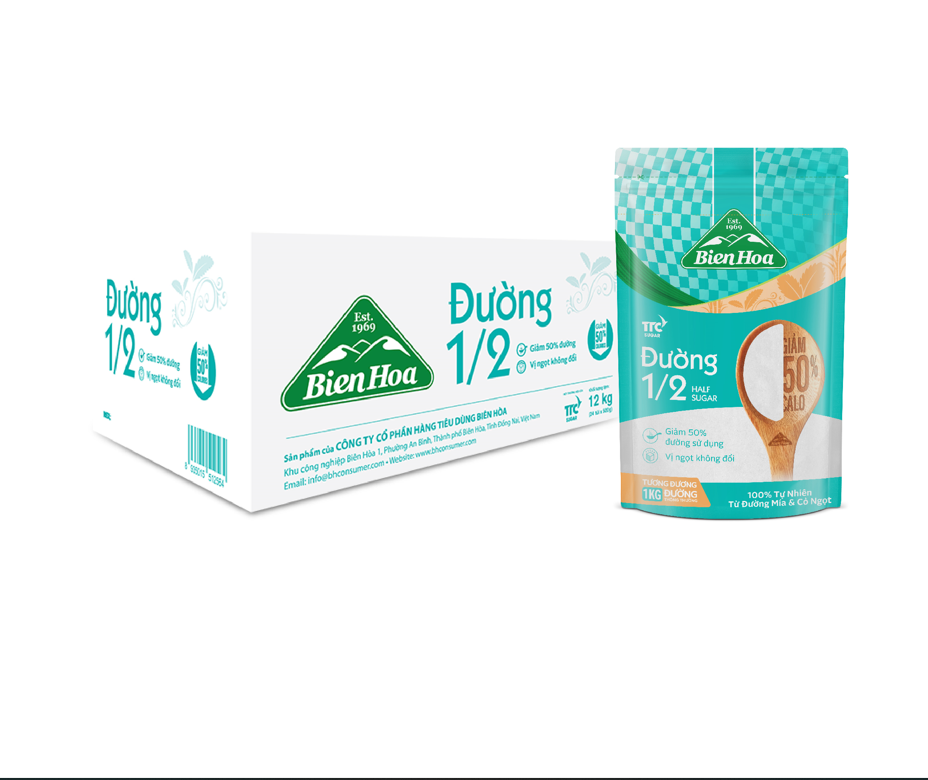 Thùng 24 túi Đường 1/2 Giảm 50% Calo Biên Hòa 500gr/túi