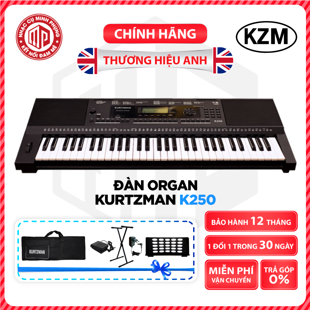 Đàn Organ điện tử/ Portable Keyboard - Kzm Kurtzman K250 - Perfect for Learning & Performing - Màu đen (BL) - Hàng chính hãng