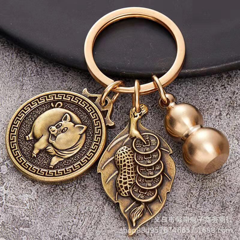 Móc khóa phong thủy 12 con giáp bầu đồng nguyên chất, thu hút tài lộc, giải trừ tai ương mang lại may mắn