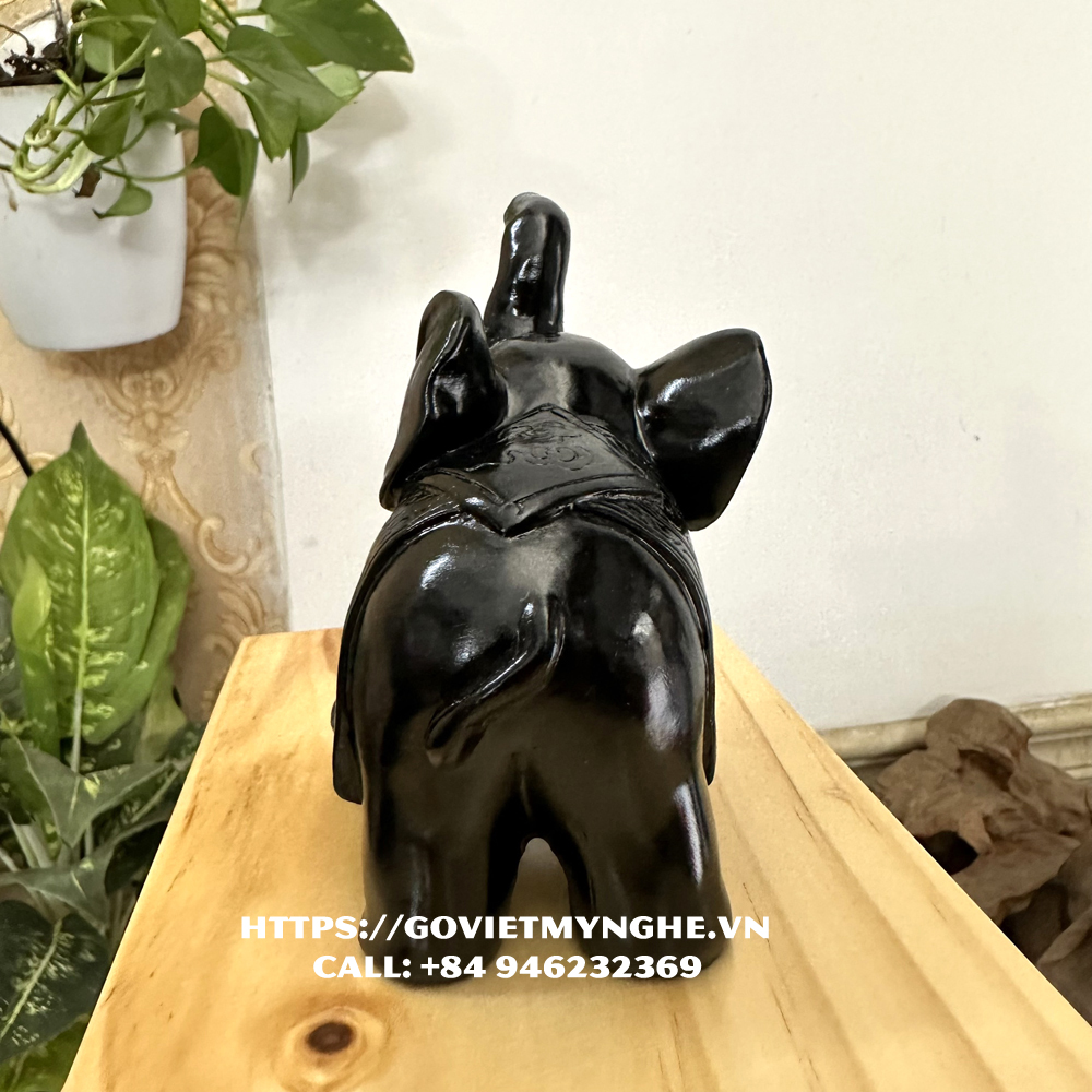 Tượng con voi đá trang trí phong thủy bàn làm việc trang trí phong thủy nhà cửa - Màu đen tuyền - Chiều cao 11cm