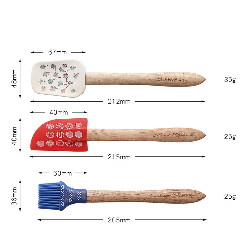 Set dụng cụ làm bánh 3 món bằng silicon tay cầm gỗ