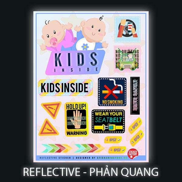 Kids inside - Reflective Sticker hình dán phản quang Premium