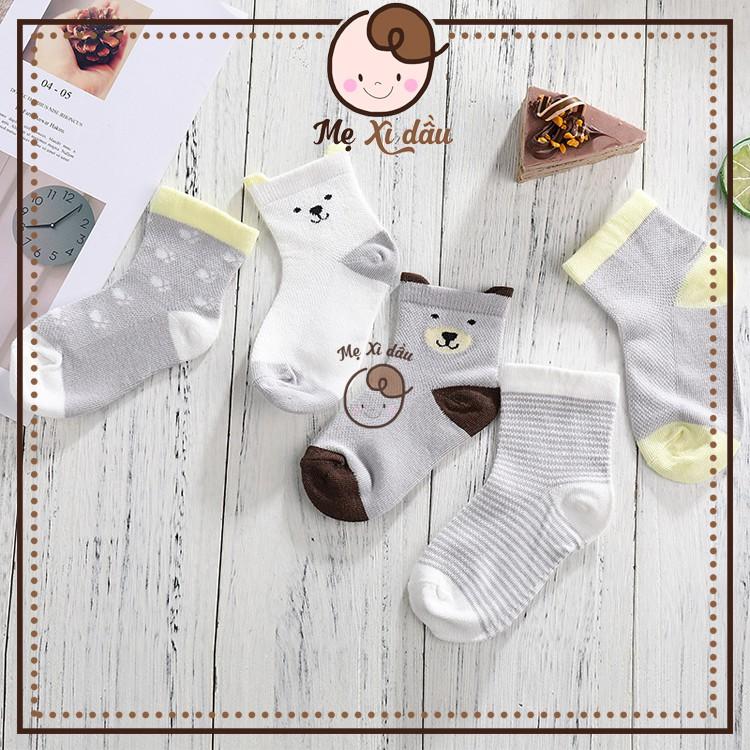 Shop mẹ xì dầu Set 5 đôi tất lưới cổ dài điều hòa chống trượt chất cotton co giãn cho bé