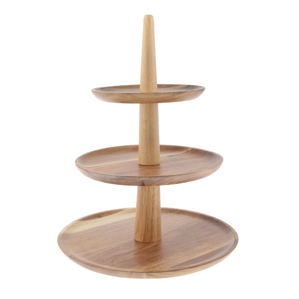 2/3 Tier Cake Snack Stand Wooden Serving Tray Fruit Platter Cupcake Holder