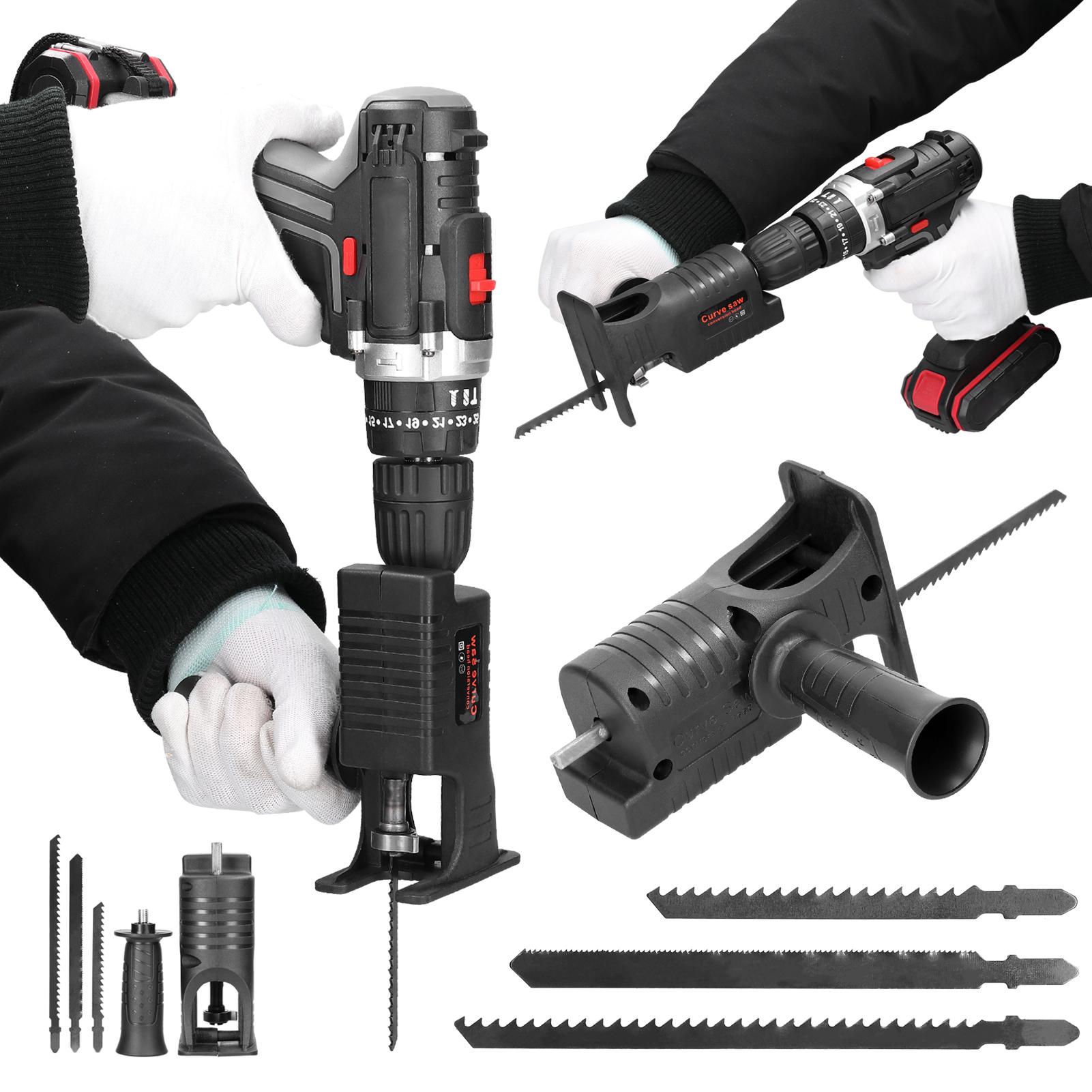 Electric Drill Modified To Electric Saws Accessory Modification Tool Kit Electric Reciprocating Saws Drill to Jig Saws Portable Woodworking Cutting Utility Tool for Wood Metal Cutting with 3 Sawblade