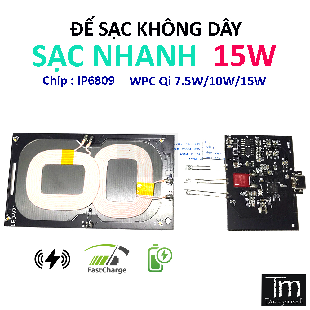 Đế Sạc Nhanh không Dây Qi 15W Chip IP6809