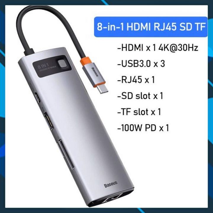 Bộ Hub Mở Rộng 8 In 1 Baseus Metal Gleam Series Lvm001 - Hàng Chính Hãng - 8 In 1