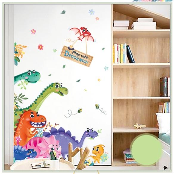 Decal trang trí tường - Những chú khủng long đa sắc màu
