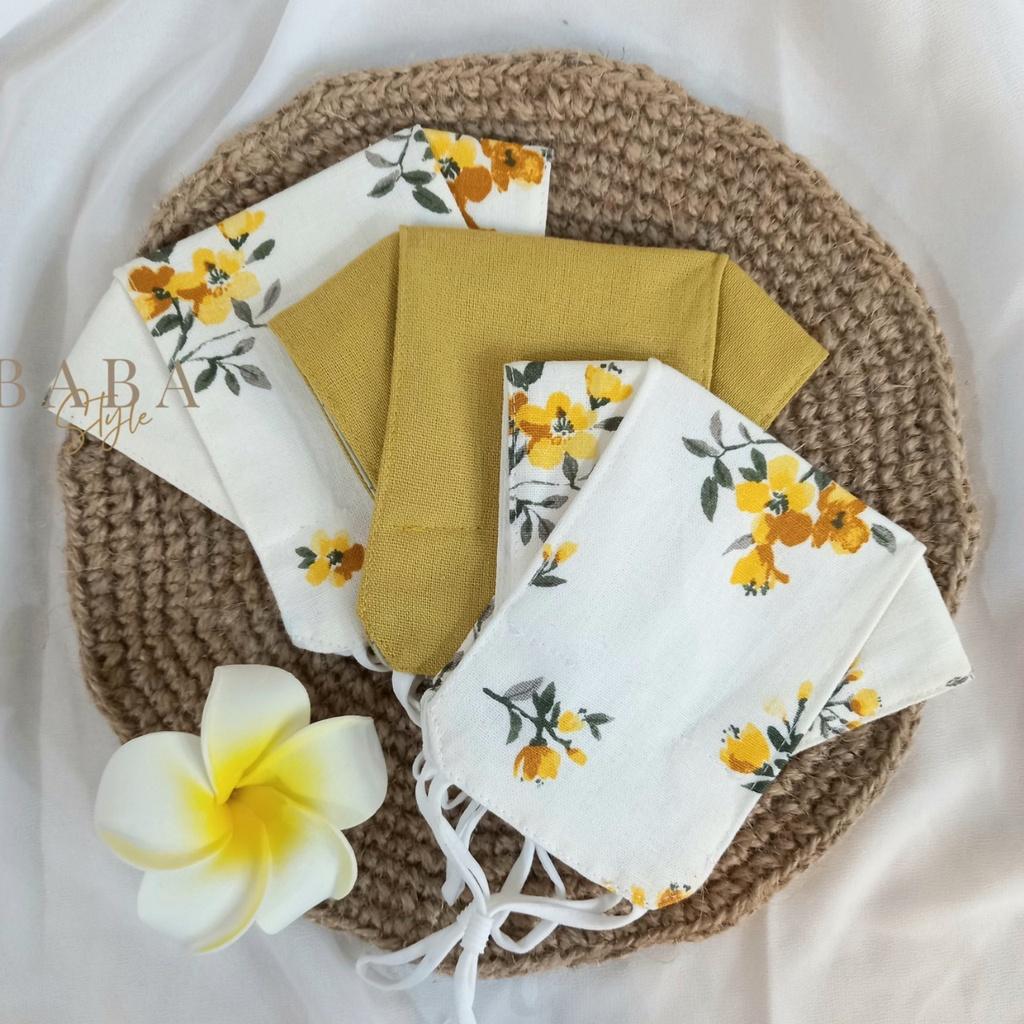 Khẩu Trang Vải Linen Cotton Hình Hoa Mai Tết