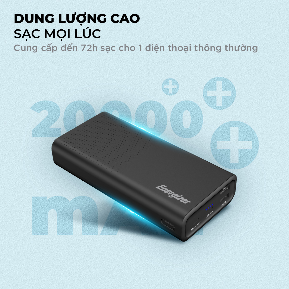 Sạc dự phòng Energizer 20,000mAh UE20012PQ - Hàng chính hãng