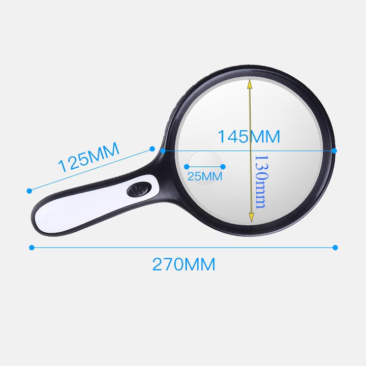 Kính Lúp Cầm Tay Có Đèn Led Chiếu Sáng 5x - 10x, đường kính thấu kính 130mm