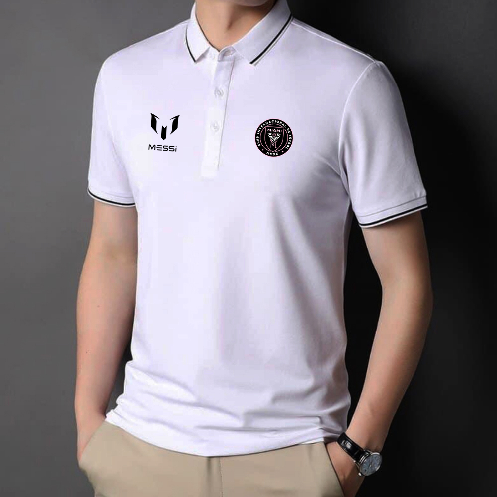 Áo polo Messi logo CLB Inter Miami vải poly cá sấu co giãn không xù lông - Áo thun có cổ in logo M10, áo di chuyển Gokis shop