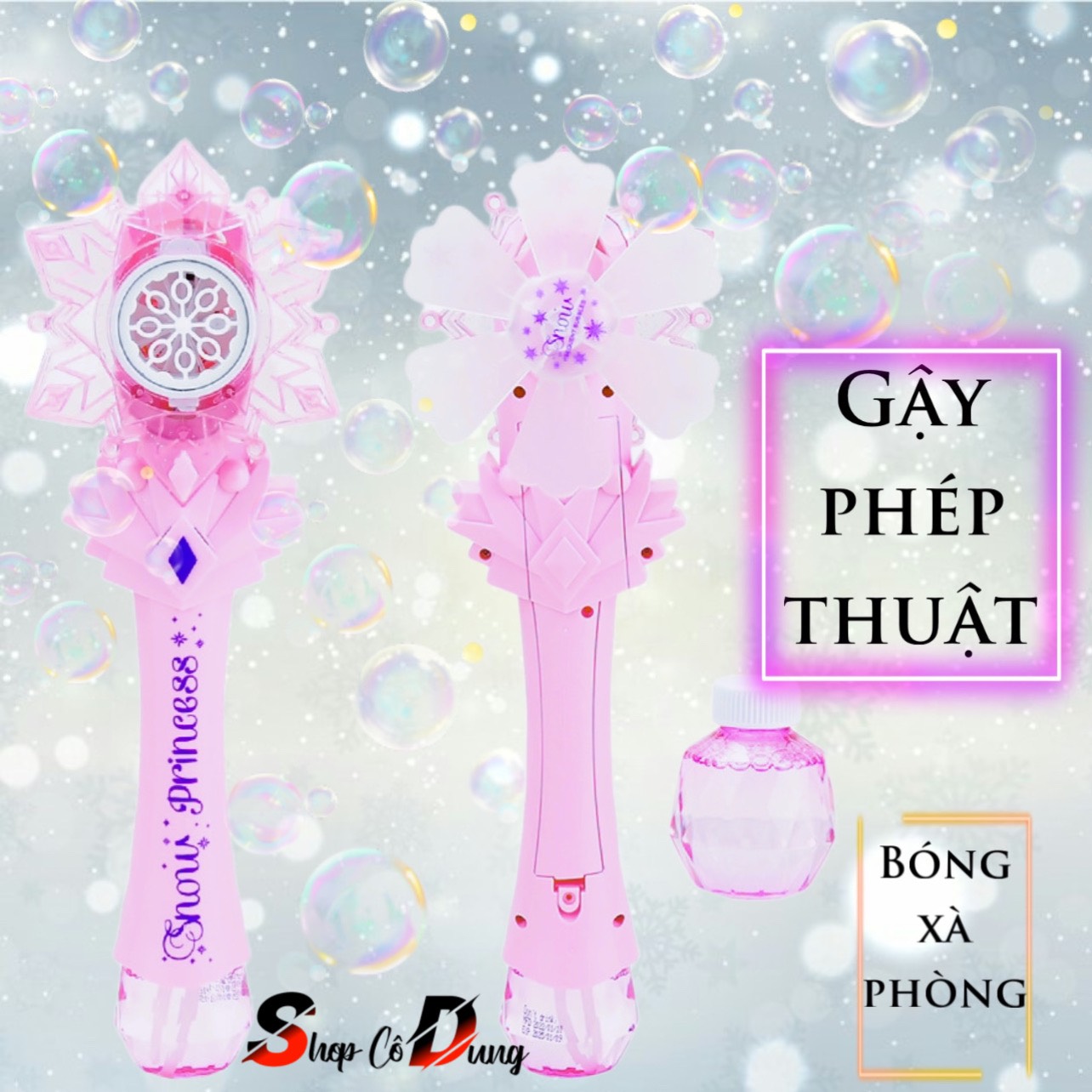 Đồ Chơi Gậy Phép Thuật Thổi Bong Bóng mẫu bông tuyết Có Nhạc, đèn led lung linh kèm Dung Dịch Bong Bóng - Quà tặng yêu thích cho bé
