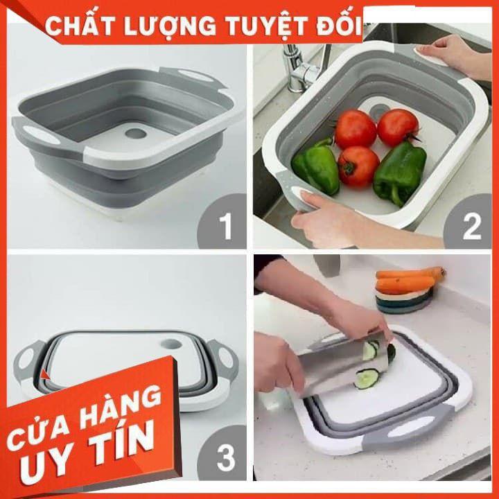 (NHÀ BẾP THÔNG MINH) Chậu gấp gọn kiêm thớt và rổ đựng đa năng loại LỚN 3in1 Đa Năng Tiện Dụng