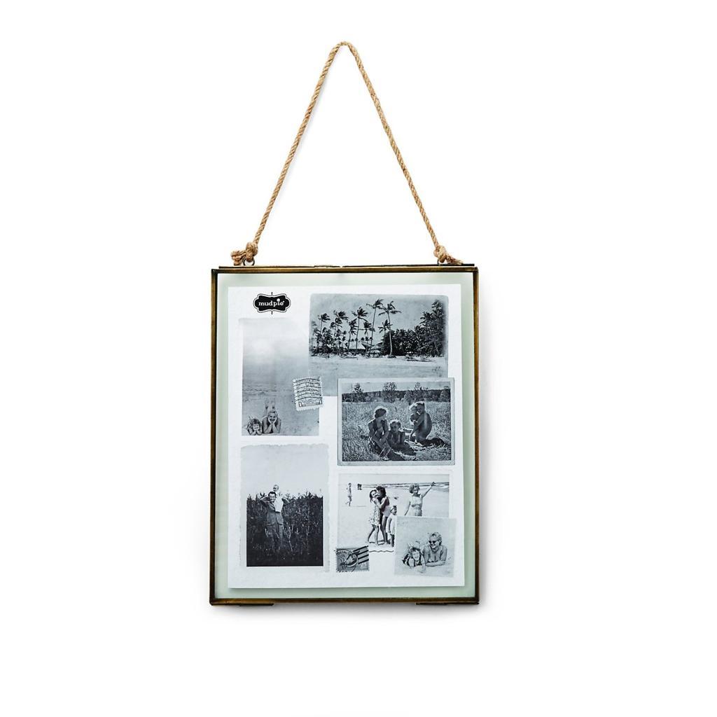 2x Antique Brass Hanging Glass Float Portrait Photo Frames 5x7 inch+4x6 inch
