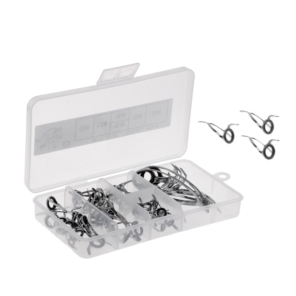 50Pcs Fishing Rod Guides Eye Rings Parts DIY Tips Top Pole Repair Kit 4-14mm