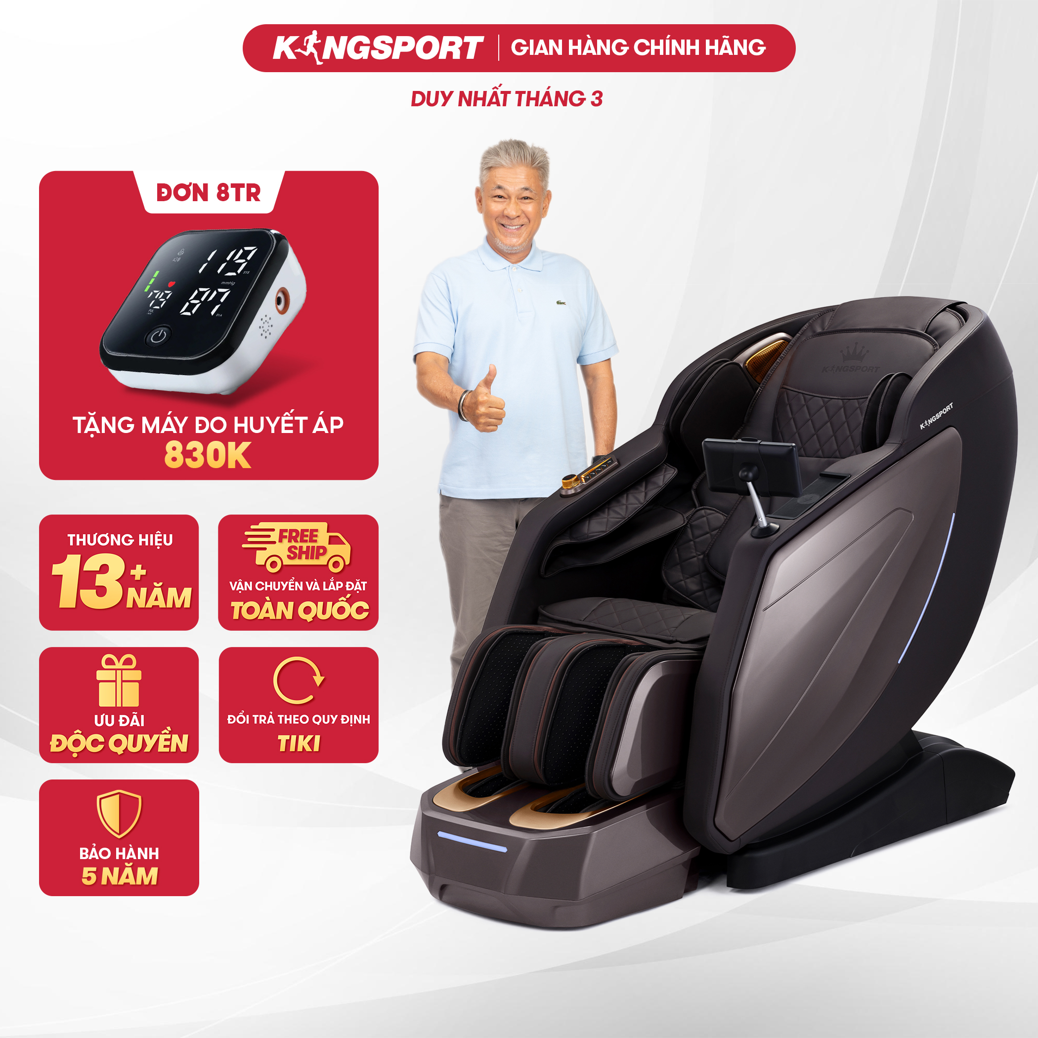 CHỈ GIAO MIỀN BẮC I Ghế massage KINGSPORT G96 cao cấp, công nghệ massage 3D Ultra với 24 bài tập, đo chân tự động, điều khiển bằng tablet cảm ứng