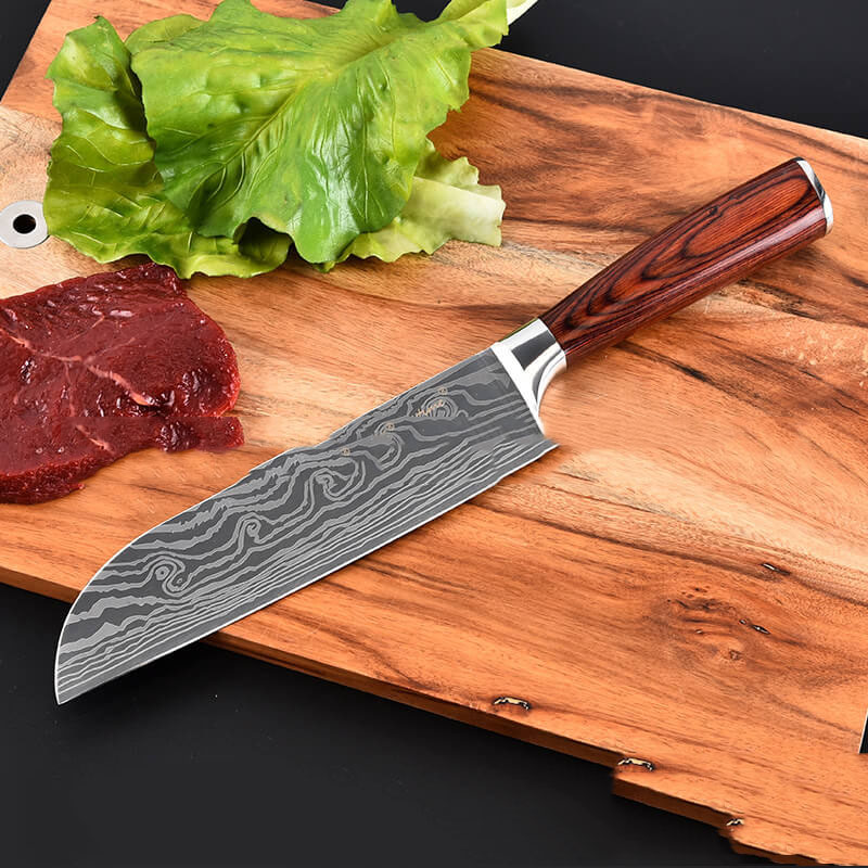 DAO BẾP NHẬT SANTOKU THÉP DAMASCUS MÃ EDT116