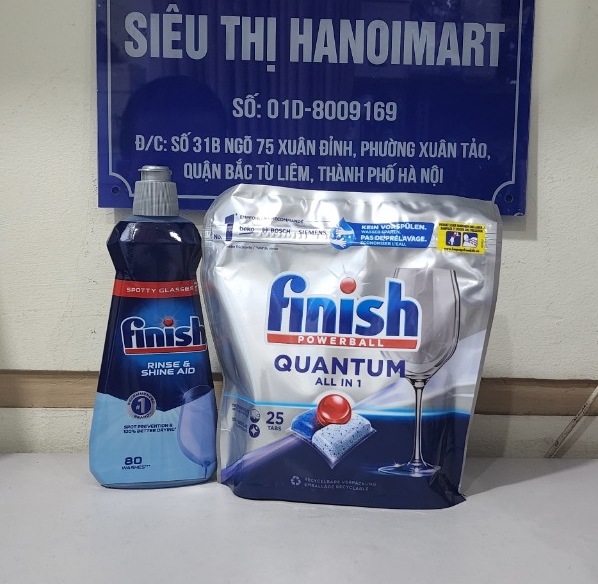 Combo viên rửa bát Finish Quantum 25 viên + Muối rửa bát Finish 1kg chính hãng