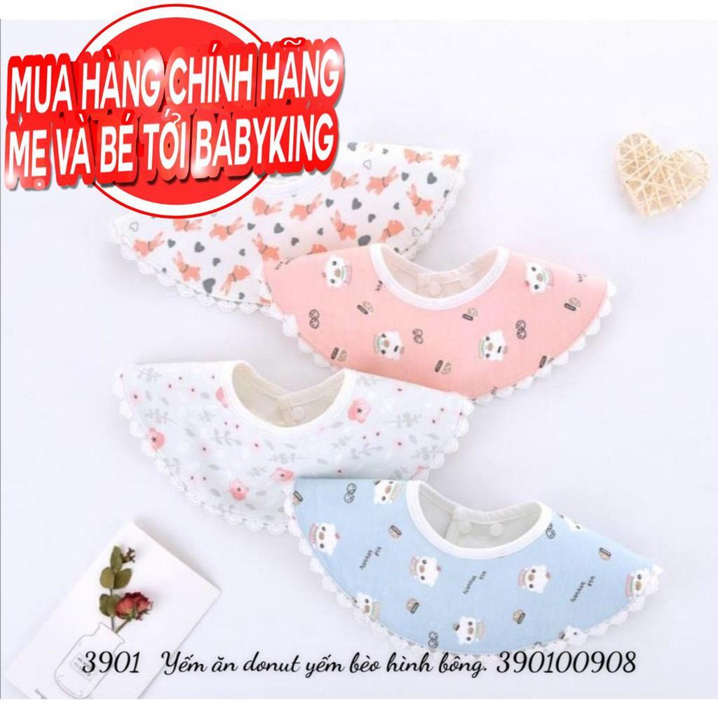 Yếm ăn kiểu donut đan bông nhún bèo hình cartoon (1300), chất liệu cotton 100% , thương hiệu Aiueo Nhật Bản