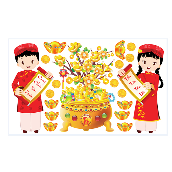 Decal Dán Tường Trang Trí Tết Bé Chúc Xuân