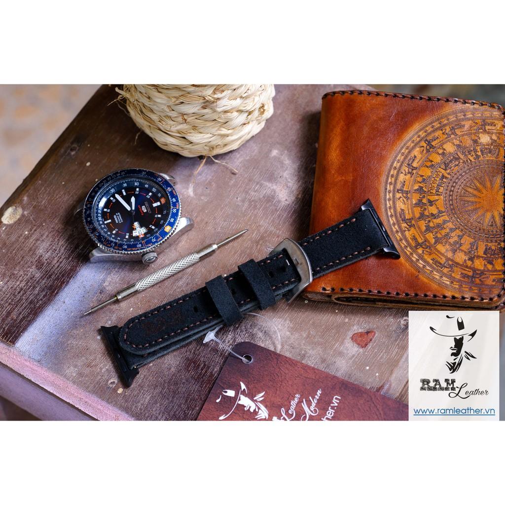 DÂY APPLE WATCH DA BÒ THẬT ĐEN TUYỀN - CHÍNH HÃNG RAM LEATHER