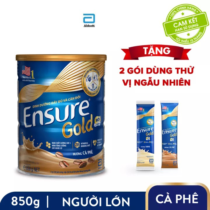 Lon Ensure Cà phê 850g - Tặng 2 gói dùng thử vị bất kỳ