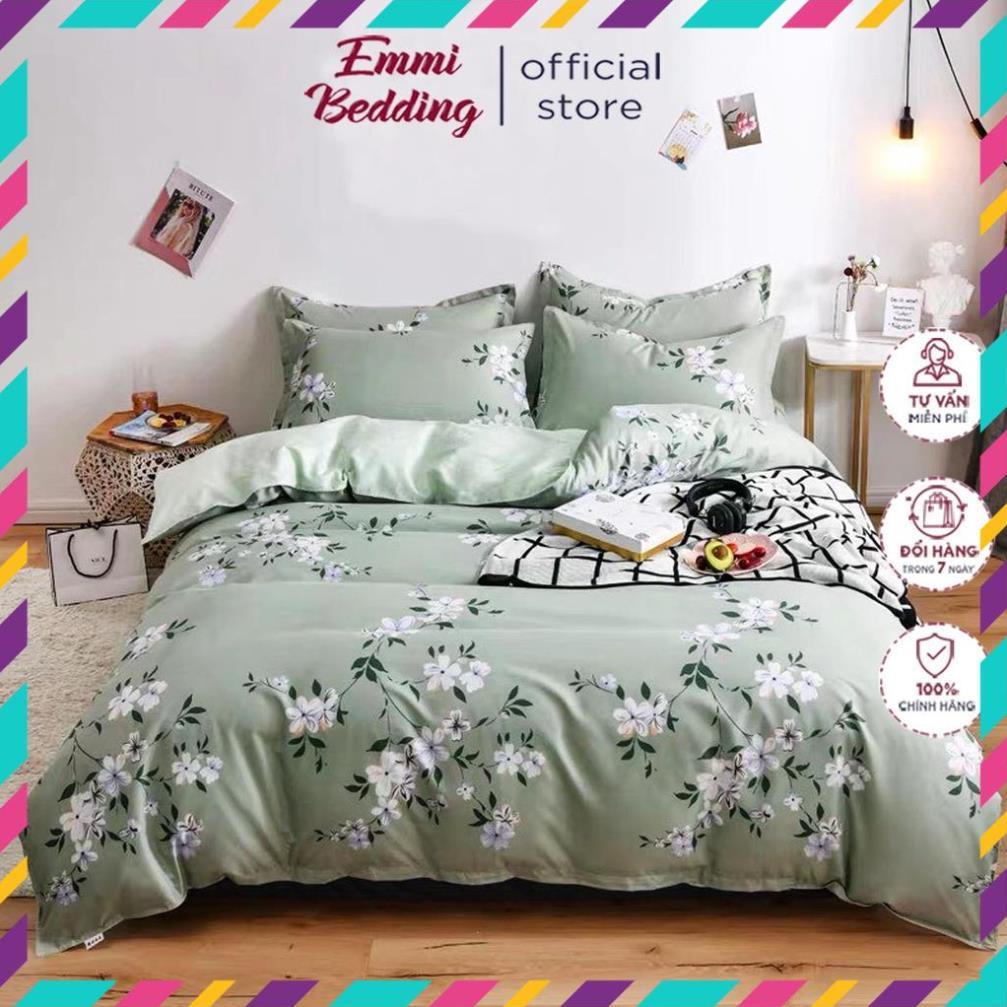 Bộ Chăn ga cotton poly cao cấp- mẫu HOA XANH 123 giá tốt