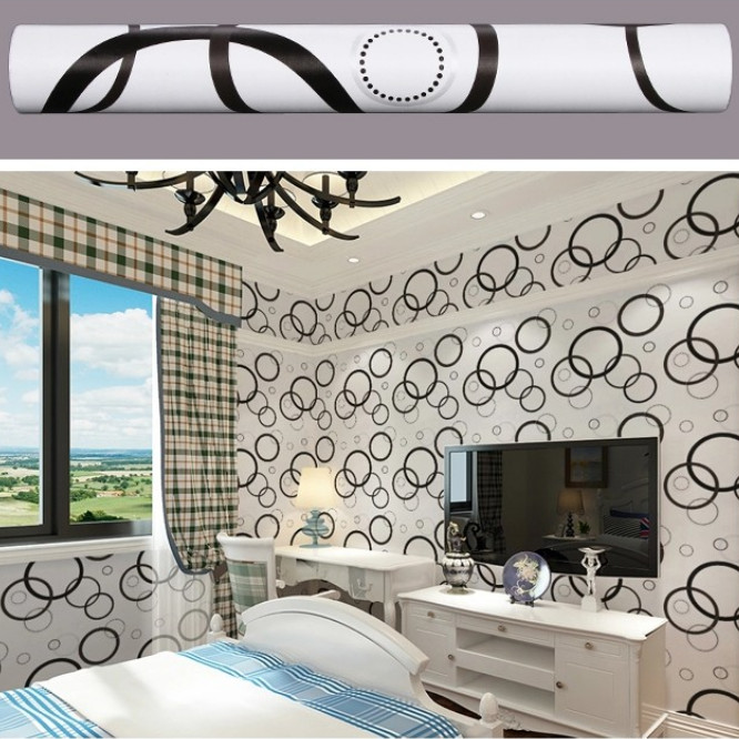 Cuộn 5m Decal Giấy Dán Tường Vòng trong trắng đen