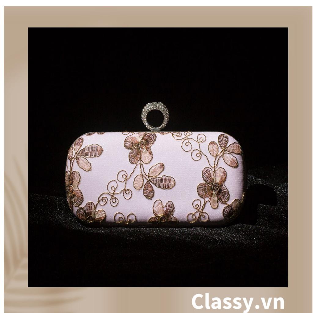 Clutch Classy cầm tay xỏ ngón thêu hoa thanh lịch trang nhã dành cho tiệc tối, mặc áo dài, dự sự kiện