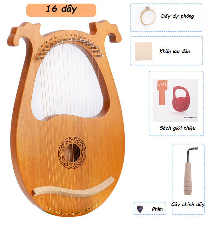 Đàn Lyre 16 dây đàn hạc Lyre Harp IME1390-MS025 Đầy đủ phụ kiện LOẠI 16 DÂY tặng đàn kalimba 17 phím gỗ nguyên khối Mahagony PJLIM72