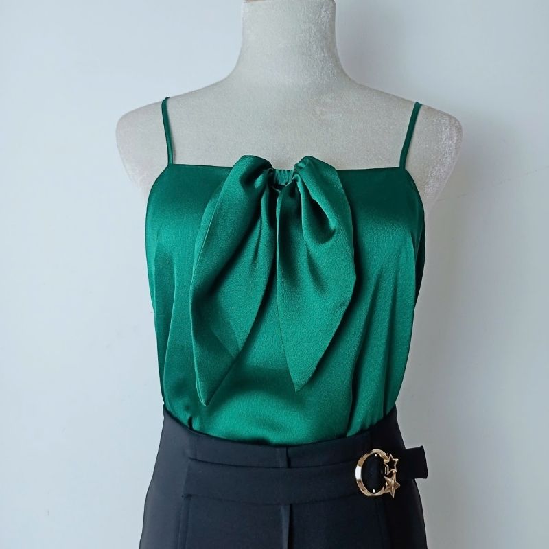 Áo hai dây lụa nữ đính nơ cao cấp mặc trong áo blazer, chất vải mịn, mát - NEW DESIGN AO0045