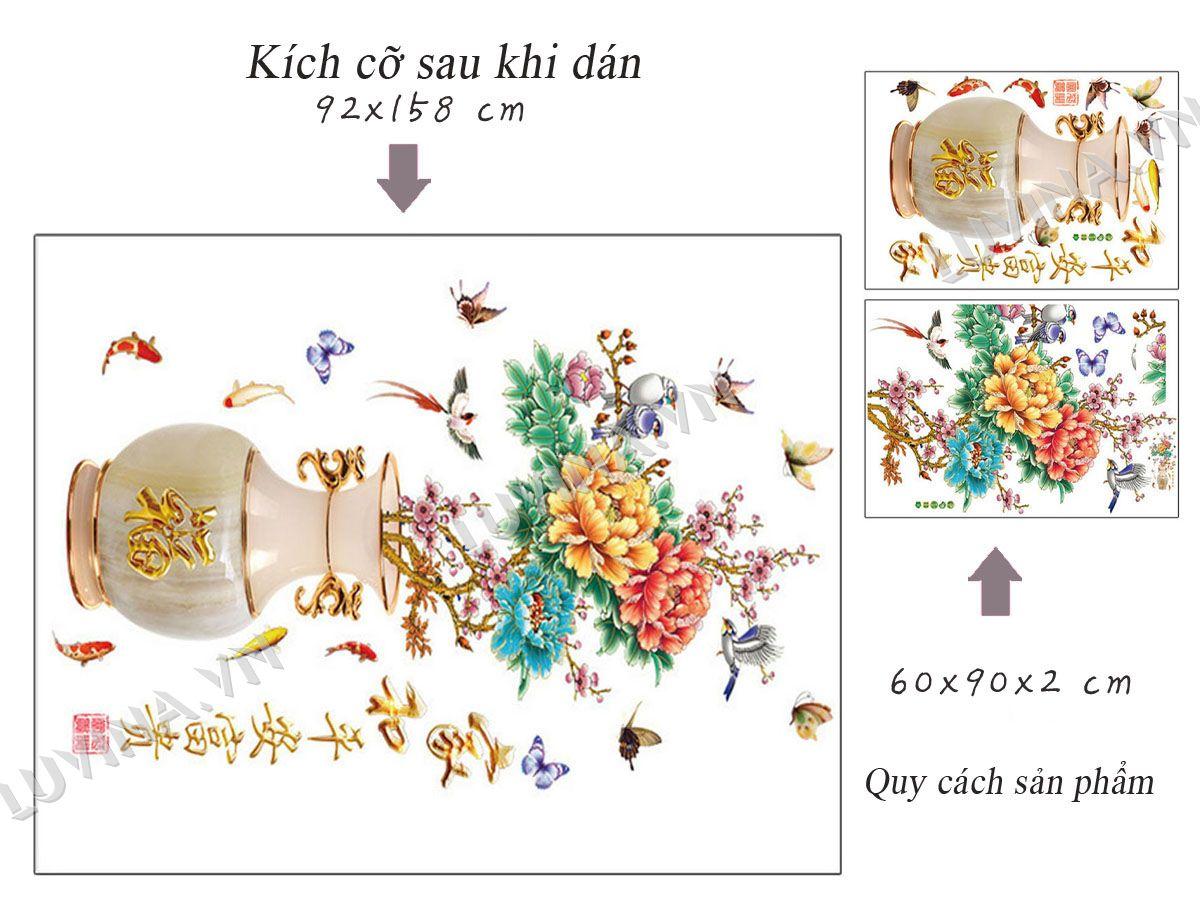 DECAL DÁN TƯỜNG COMBO BÌNH HOA PHONG THỦY