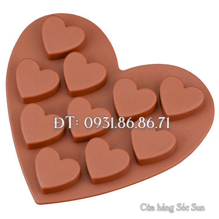 Khuôn silicon 10 trái tim – Mã số 1083