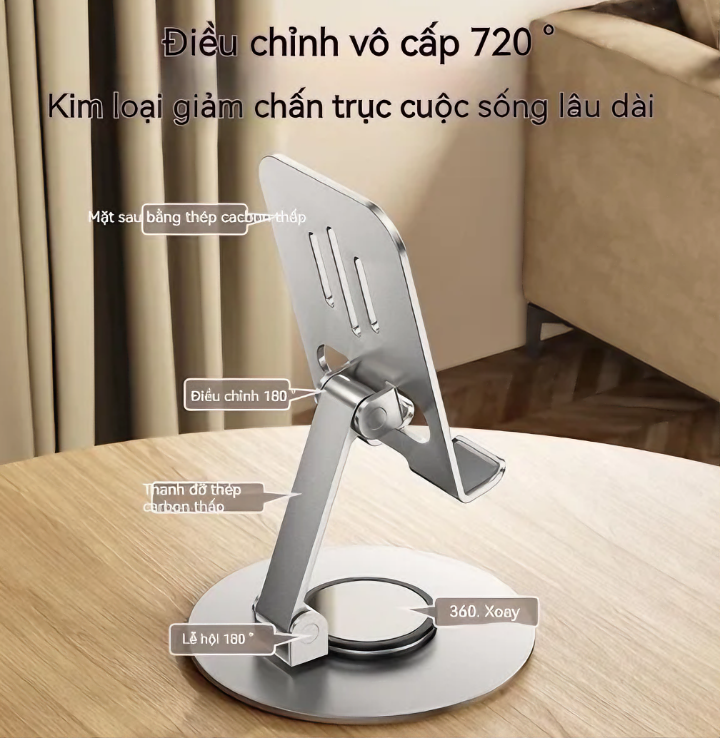 Giá đỡ điện thoại, máy tính bảng S758 hợp kim nhôm sang trọng chắc chắn, có thể gấp gọn, chống trượt xoay 360độ - Hàng chính hãng
