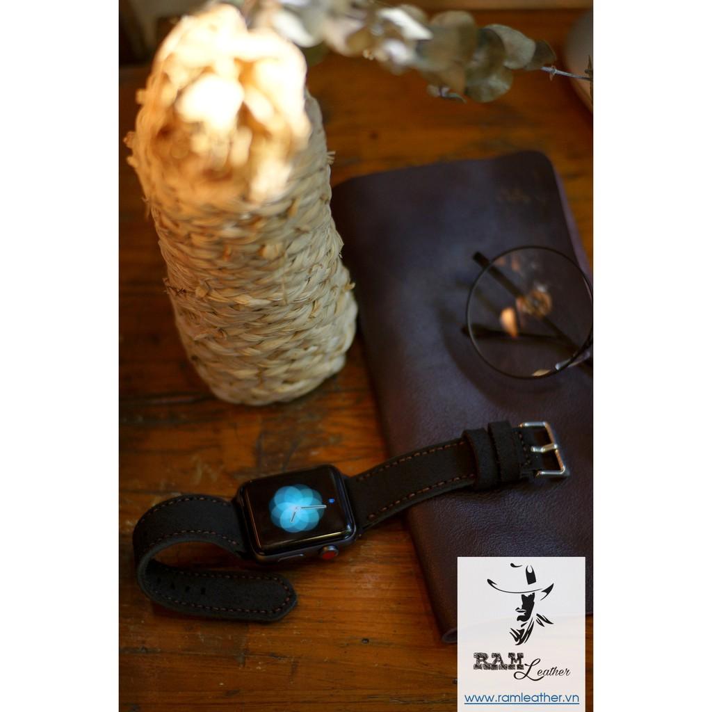 DÂY APPLE WATCH DA BÒ THẬT ĐEN TUYỀN - CHÍNH HÃNG RAM LEATHER