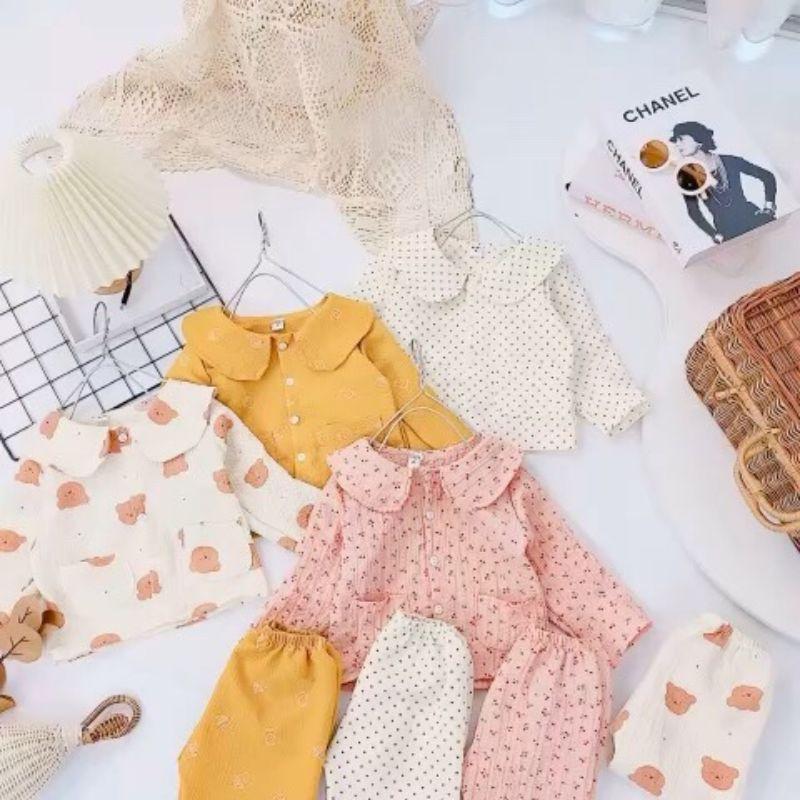 Bộ Pijama cho bé gái từ 9-20kg chất xốp nhăn