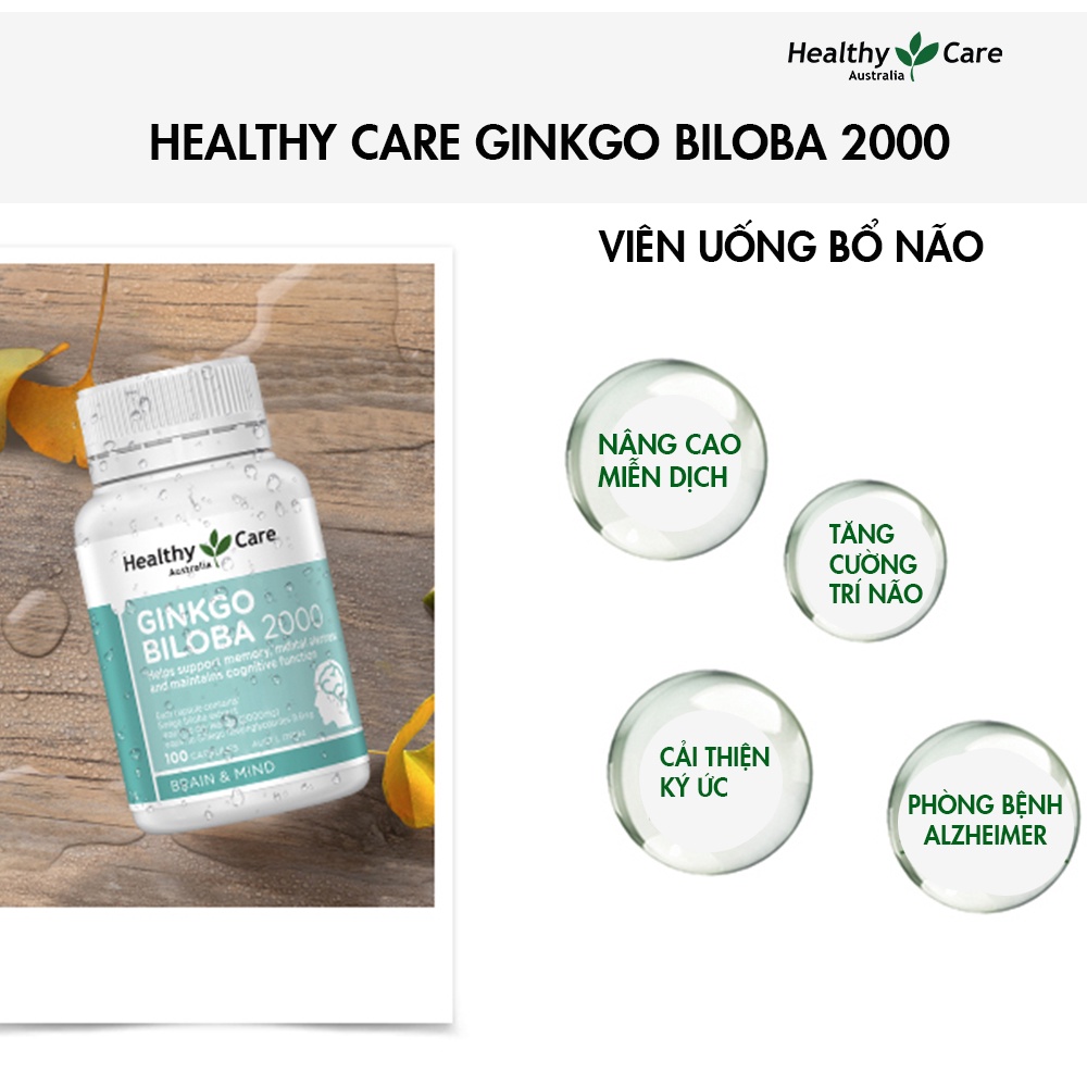 Bổ não Úc Healthy Care Ginkgo Biloba Hỗ trợ các vấn đề tuần hoàn não, Cải Thiện Trí Nhớ, lưu thông máu, Tăng khả năng nhận thức - Massel Official