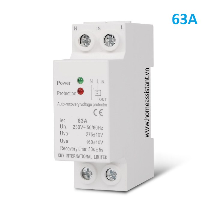 Công Tắc Bảo Vệ Quá Áp Thấp Áp Mất Trung Tính 1 Pha 220V 63A VP-911