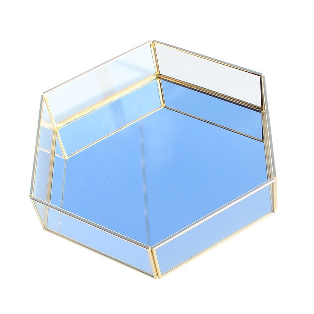 Decorative Tray Modern Hexagon Glass Jewelry Storage Organizer Makeup Tray