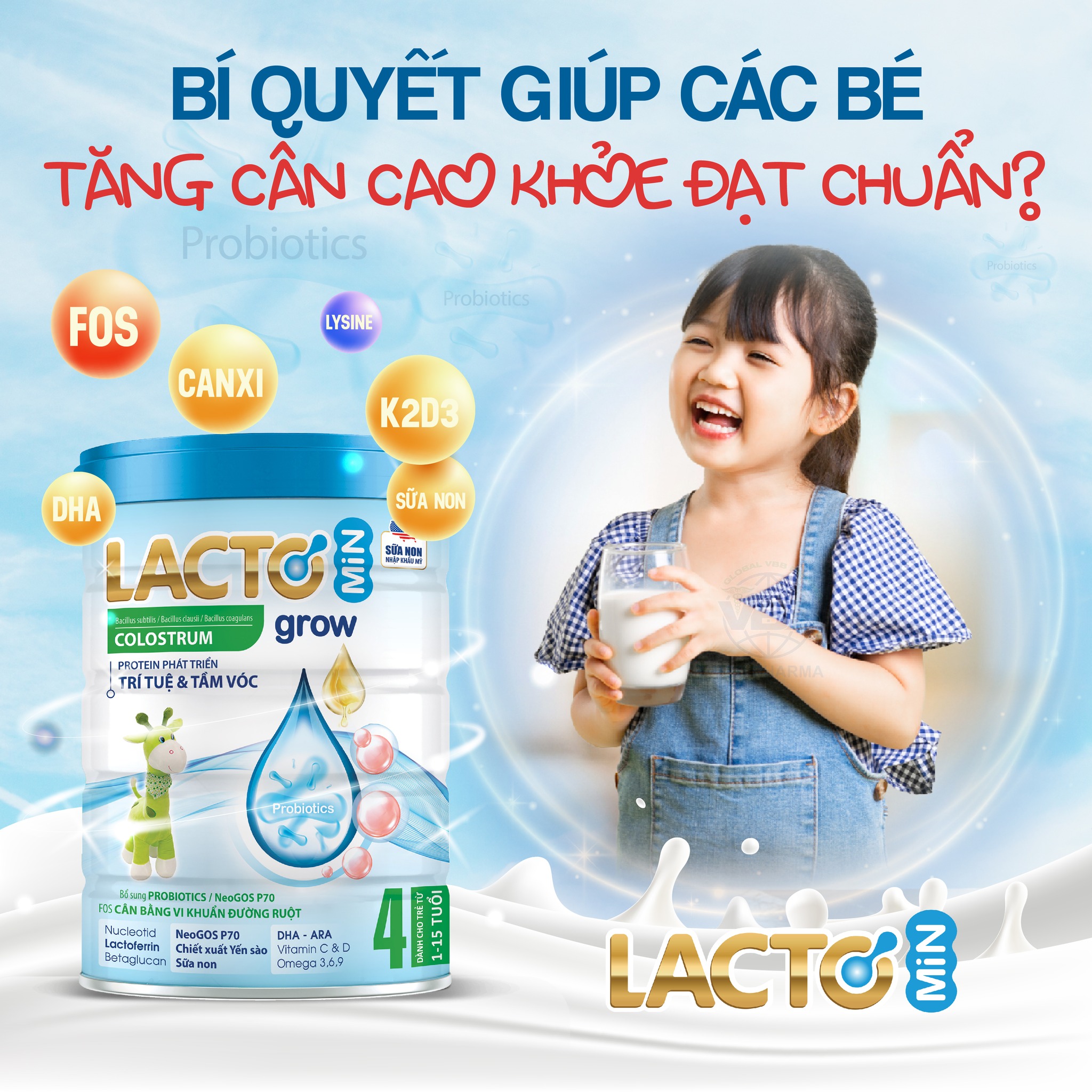 Sữa tăng chiều cao Lacto Fiber Grow 900g ( từ 1-15 tuổi)