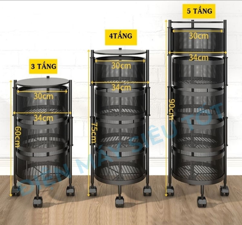 Kệ sắt tròn xoay đa năng K360-A3 3 tầng - Hàng Nhập Khẩu - Chịu Lực 150kg - Hoàn thiện cao cấp bền, khoẻ, chắc chắn