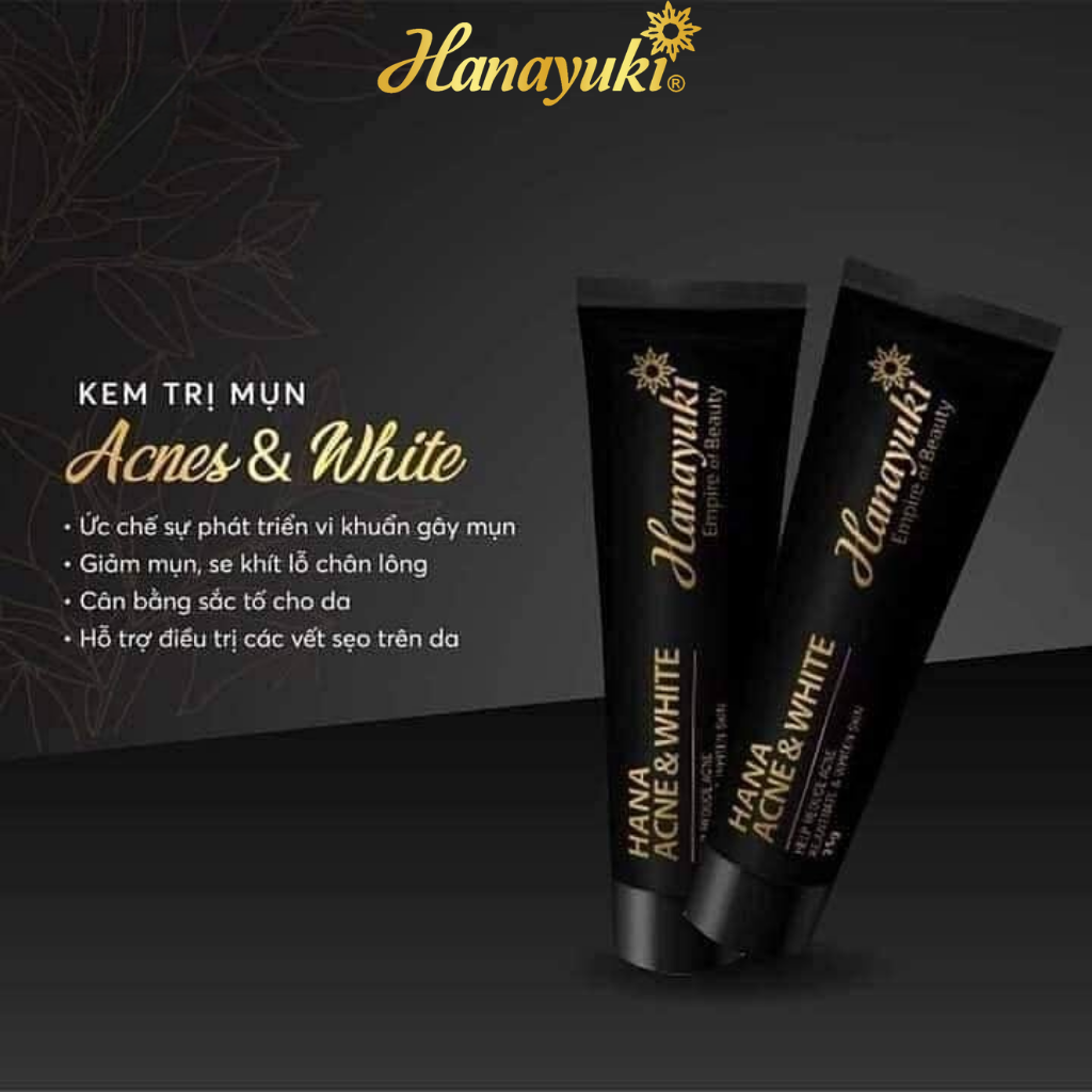Kem Mụn Thâm Hana Acne &amp; White Hanayuki Chính Hãng Kem Xóa Mụn Mờ Thâm Dưỡng Ẩm Trắng Da 25g