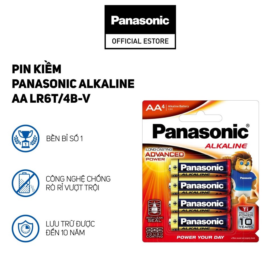 Vỉ 4 viên pin kiềm AA Alkaline Panasonic LR6T/4B-V – Hàng Chính Hãng