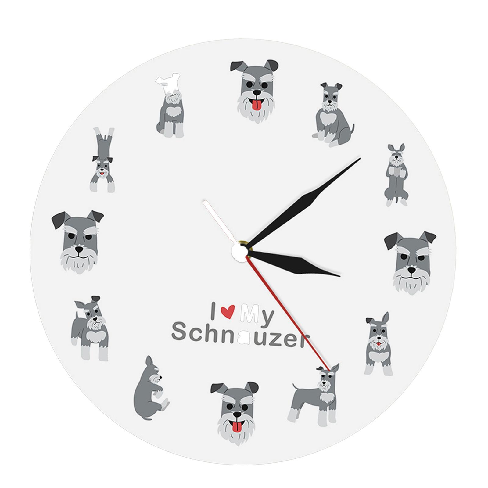 Wall Clock 12 inch I Love Schnauzer Analog Clock Cartoon Wall Hanging Clock Decorative Clock for Home Office Decor
